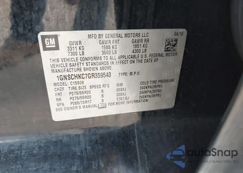 2016 Chevrolet Suburban Lt from USA, damaged, VIN 1GNSCHKC7GR359543